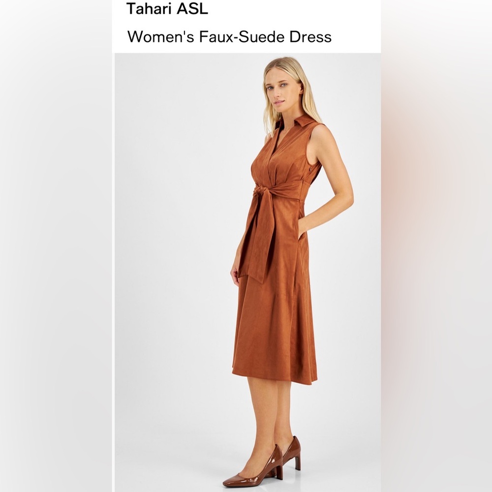 Tahari ASL Faux Suede Dress size 12 in Walnut